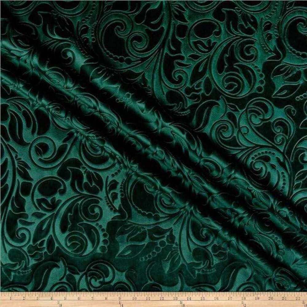 Brocade Scroll Velvet Fabric, 58 Inch in Width, Ideal Embossed Material Décor Sand Cut by The Yard