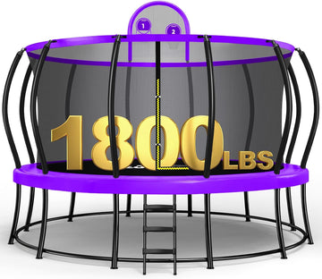 1800LBS Capacity No-Gap Design 16 15 14 12FT Trampoline with Safety Enclosure Net and Non-Slip Ladder 10-Year Quality