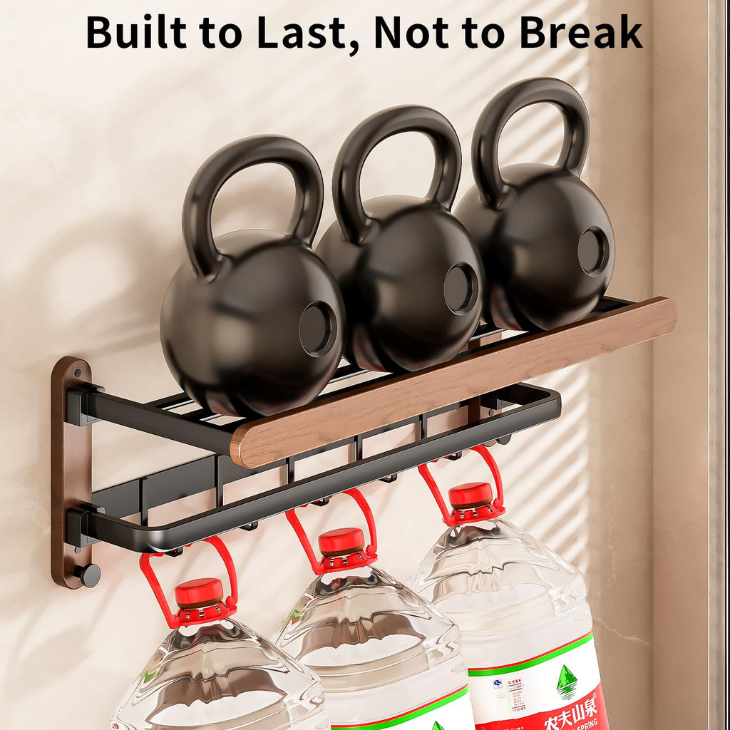 Towel Rack Holder 3-Tier Solid Wood with Shelf, Foldable Wall Mount, 24in Thickened Tube Holds 30lbs, 7 Hooks