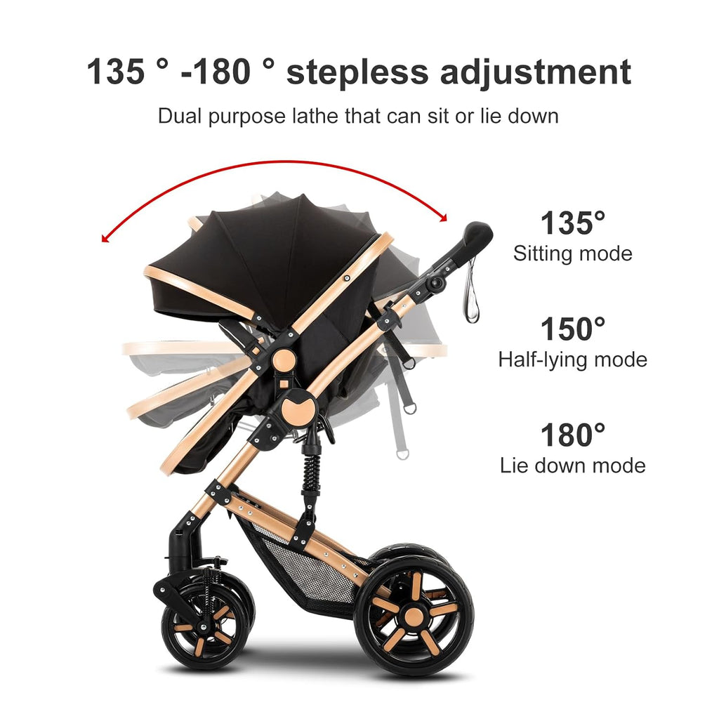 2 in 1 Baby Stroller with Bassinet Mode, Reversible Infant Pram, One-Click Folding, Newborn Travel Stroller