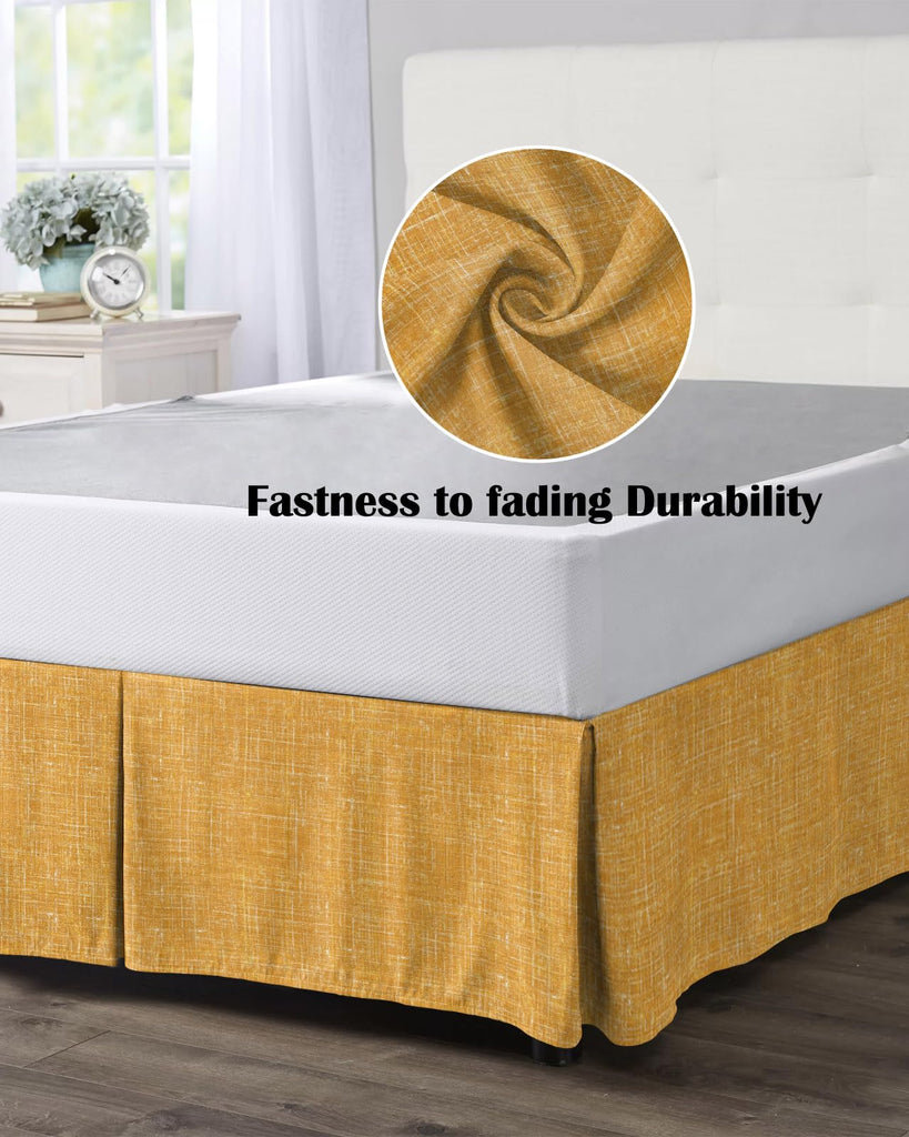 Bed Skirts 16 Inch Tailored Drop Gold Linen Fabric Wrap Around Bed Skirt with Split Corners
