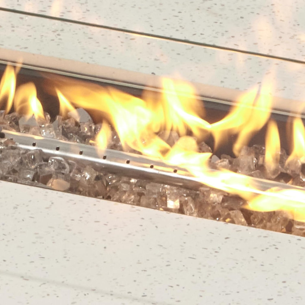 Outdoor Propane Fire Pit Table, 56" x 28" Rectangle, Terrazzo White | Concrete-Like Finish, Certified, 50,000 BTU