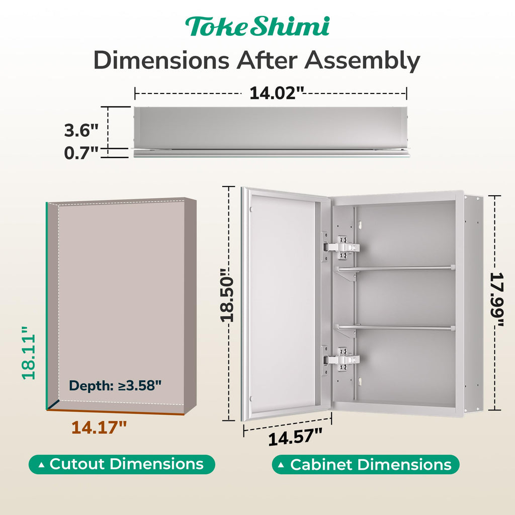 14 x 18 Recessed Medicine Cabinet with Mirror, Assembly Required, Silver Medicine Cabinet, Tempered Beveled Mirror