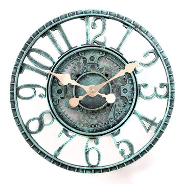 Hanging Wall Clock, Steampunk Gear and Cog Design with a Pewter Finish, Ideal for Indoor or Outdoor Clock, Poly-Resin