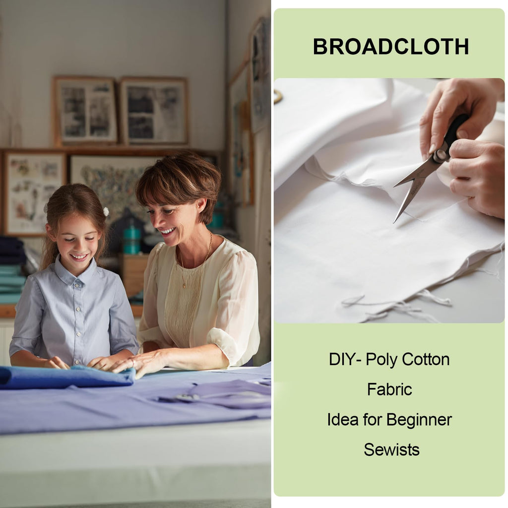 Cotton Polyester Fabric by The Yard, 57" Wide Broadcloth Soft Lightweight & Breathable Material for Lining, Sewing