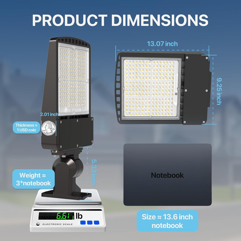 LED Parking Lot Light 150W - 5000K 22500lm UL Listed - Black Led Flood Lights Outdoor Pole Light with Photocell