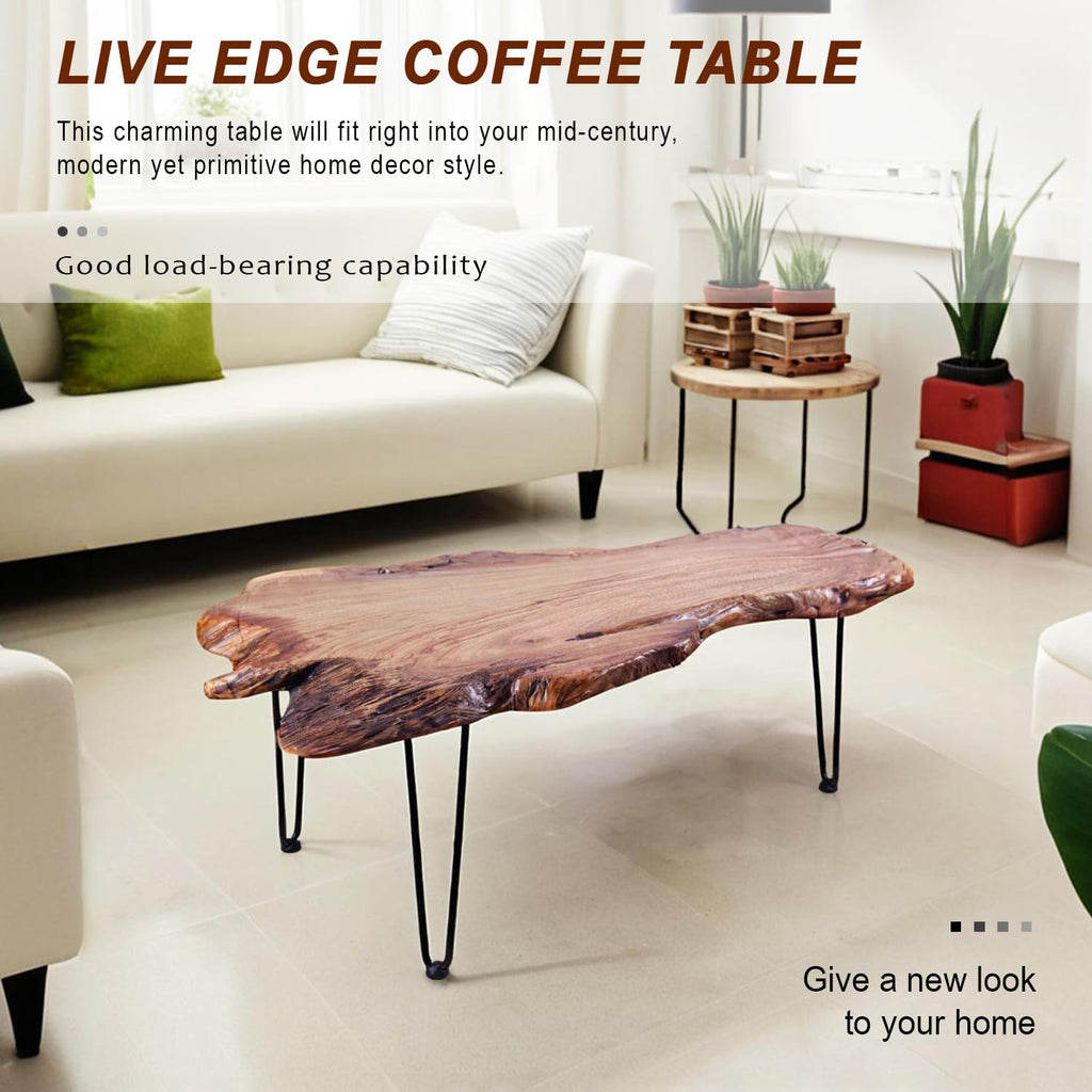 Natural Wood Coffee Table, Unique Live Edge Coffee Table