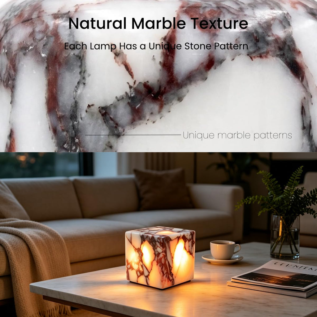 Marble Table Lamp Nature Stone Pat Lamp (Calacatta Purple Cube)