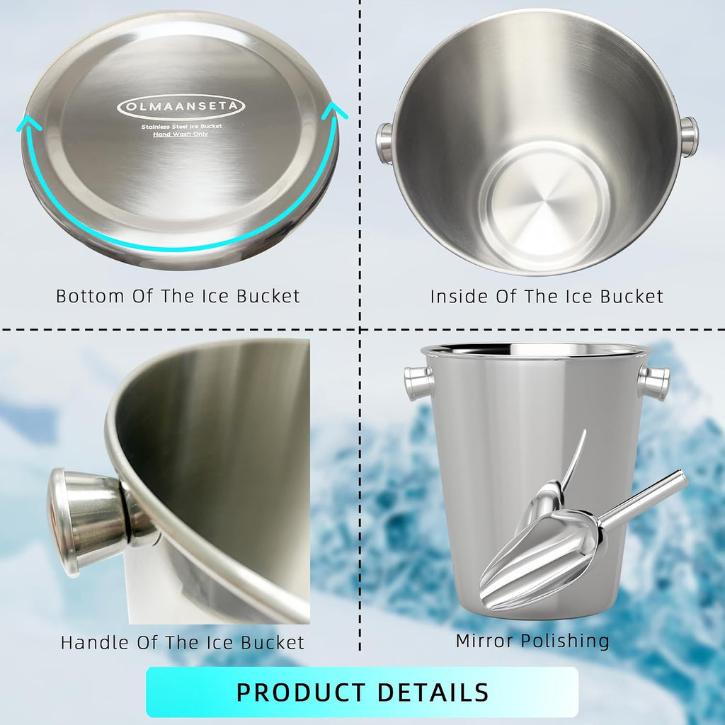 Champagne Bucket With Ice Scoop,Stainless Steel Wine Bucket For Bar,large Ice Buckets For Parties, Wine Chiller