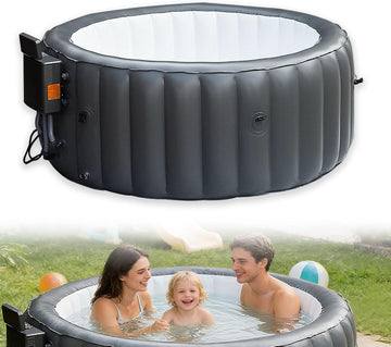 Inflatable Hot Tub 2-3 Person with 130 Jets & LED Lights, PVC Construction Hot Tub with One-Click Inflation, Portable