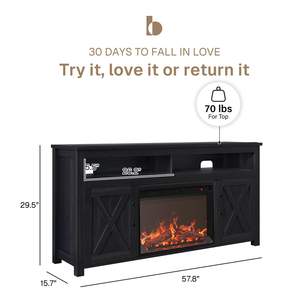 Corin 58" TV Stand with 23" Electric Fireplace - Rustic Grey