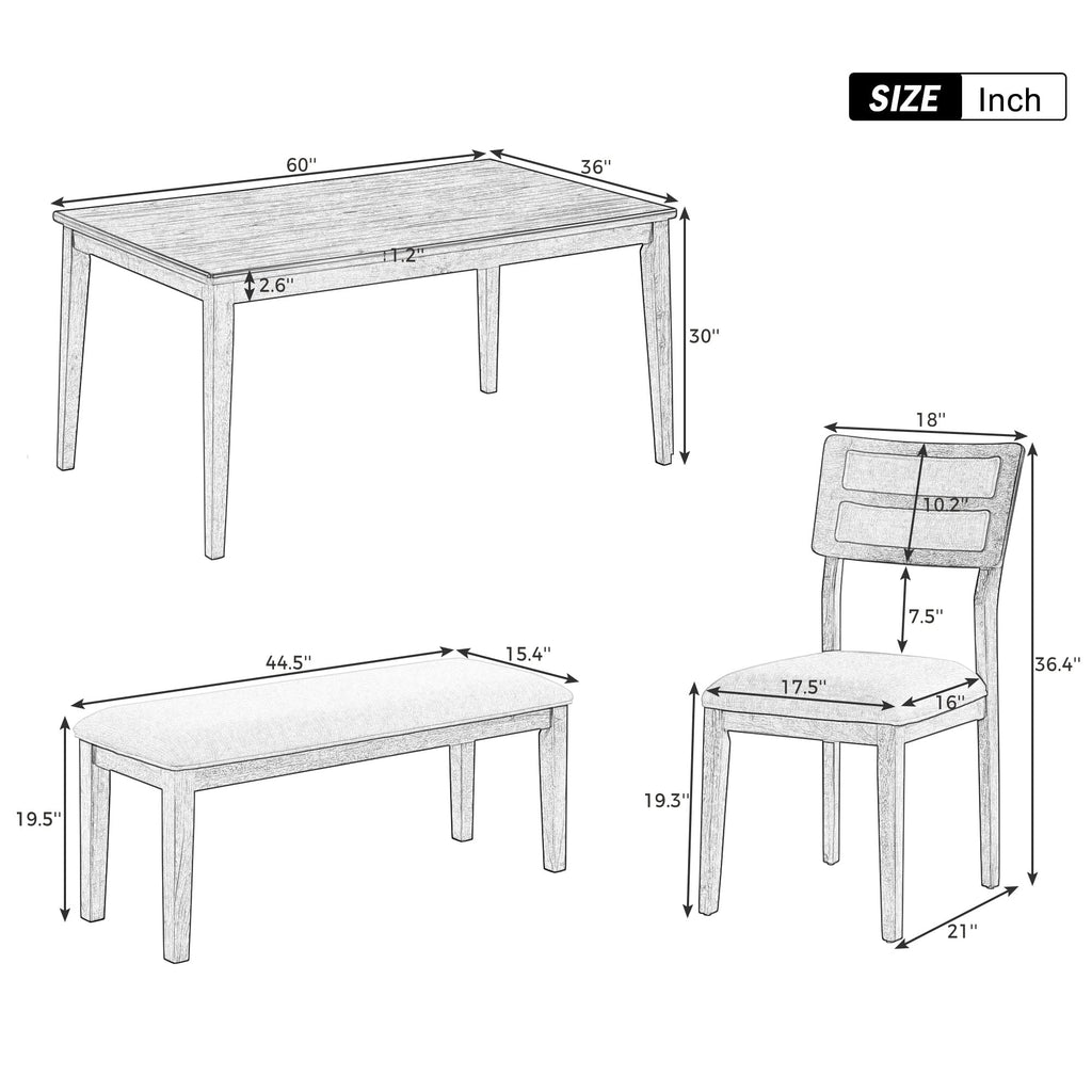 Kitchen Dining Table Set for 6, Classic and Traditional Style 6 Piece Kitchen Dining Table Set, 4 Upholstered Chairs