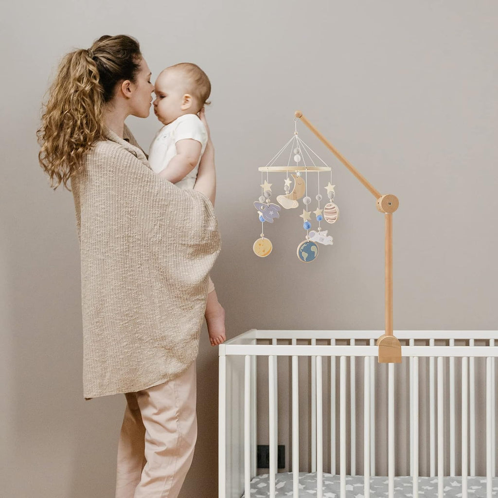 Baby Crib Mobile Arm - Wooden Baby Mobile Crib Holder Height Adjustable for Hanging Baby Crib Attachment Decor