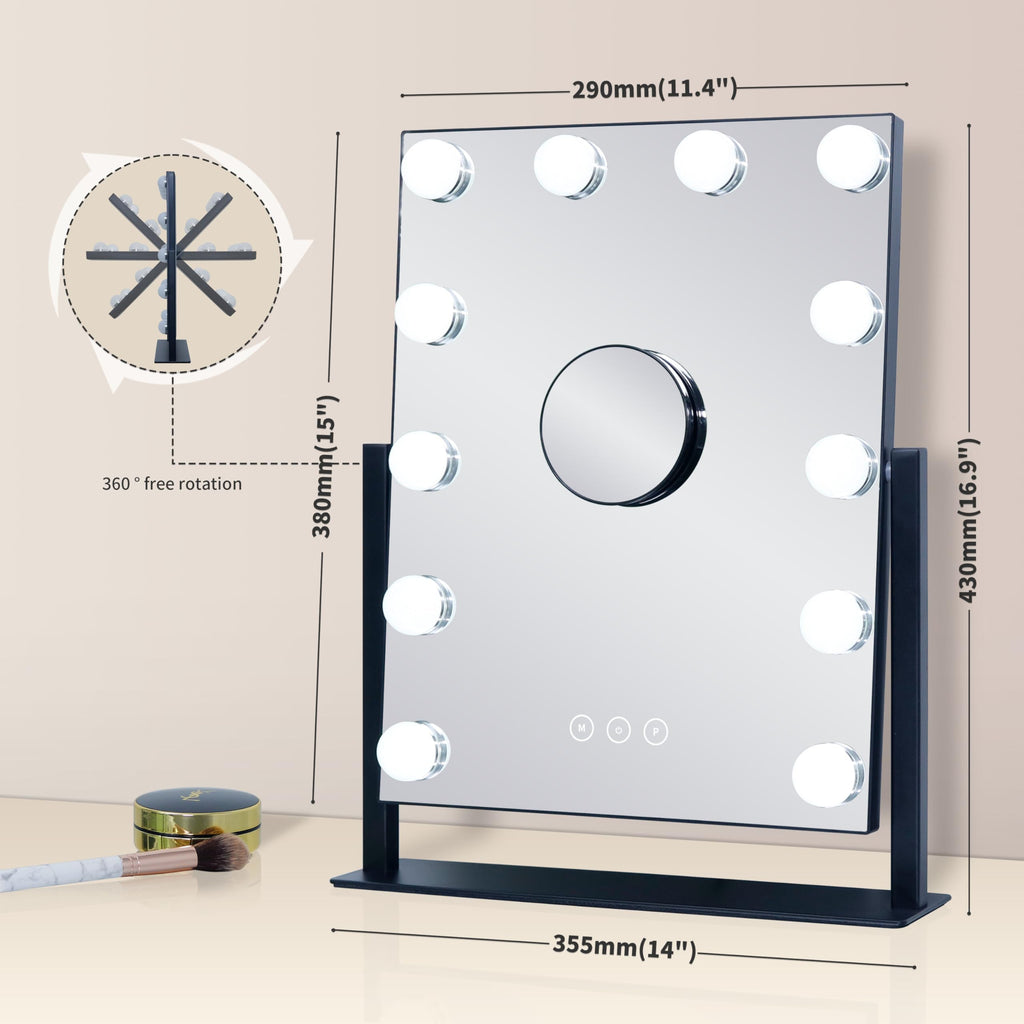 Vanity Mirror with Lights,Lighted Vanity Mirror with 12 Dimmable Bulbs for Dressing Room & Bedroom,3 Color