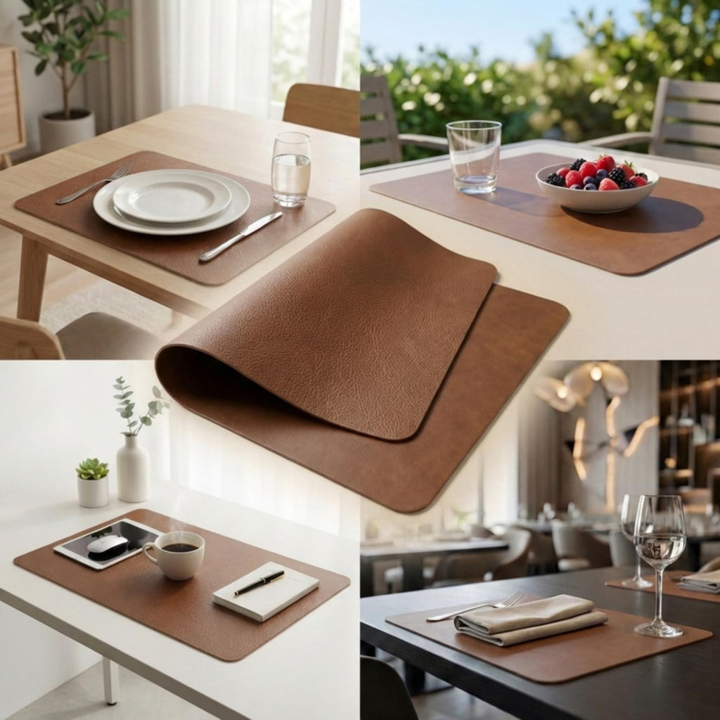 Faux Leather Placemats Set of 6, Walnut Brown