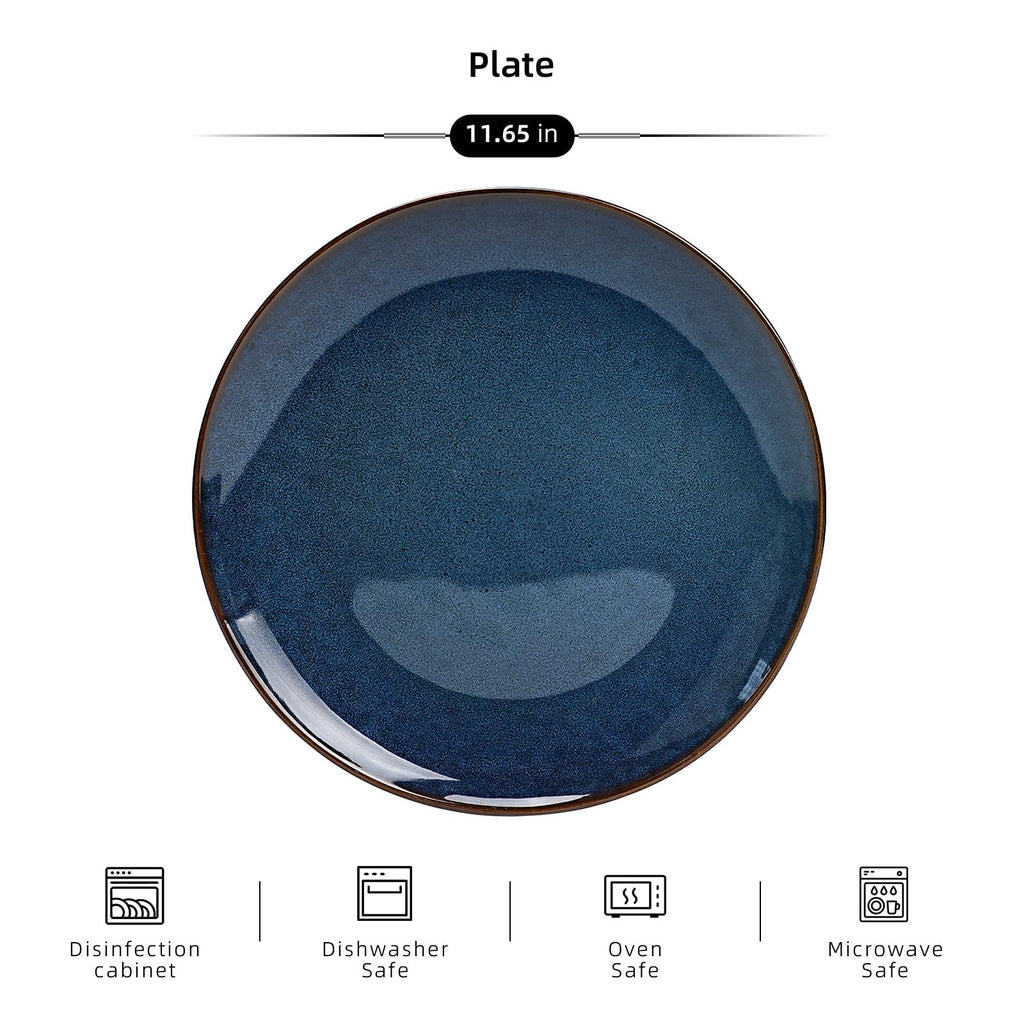 Organic Shape Highland Ceramic Dinner Plates, 6pcs 11.65 Inch Handmade Reactive Glaze Dinnerware Sets with Wavy Edge