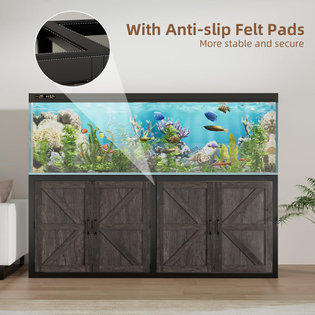 125-150 Gallon Fish Tank Stand with Power Outlet & Cabinet, Grey