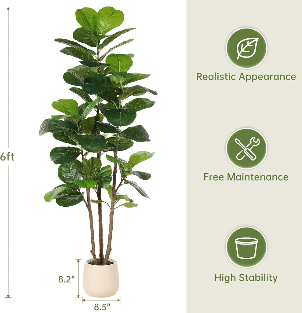 6ft Fiddle Leaf Fig Tree Artificial with Tall Exquisite Planter