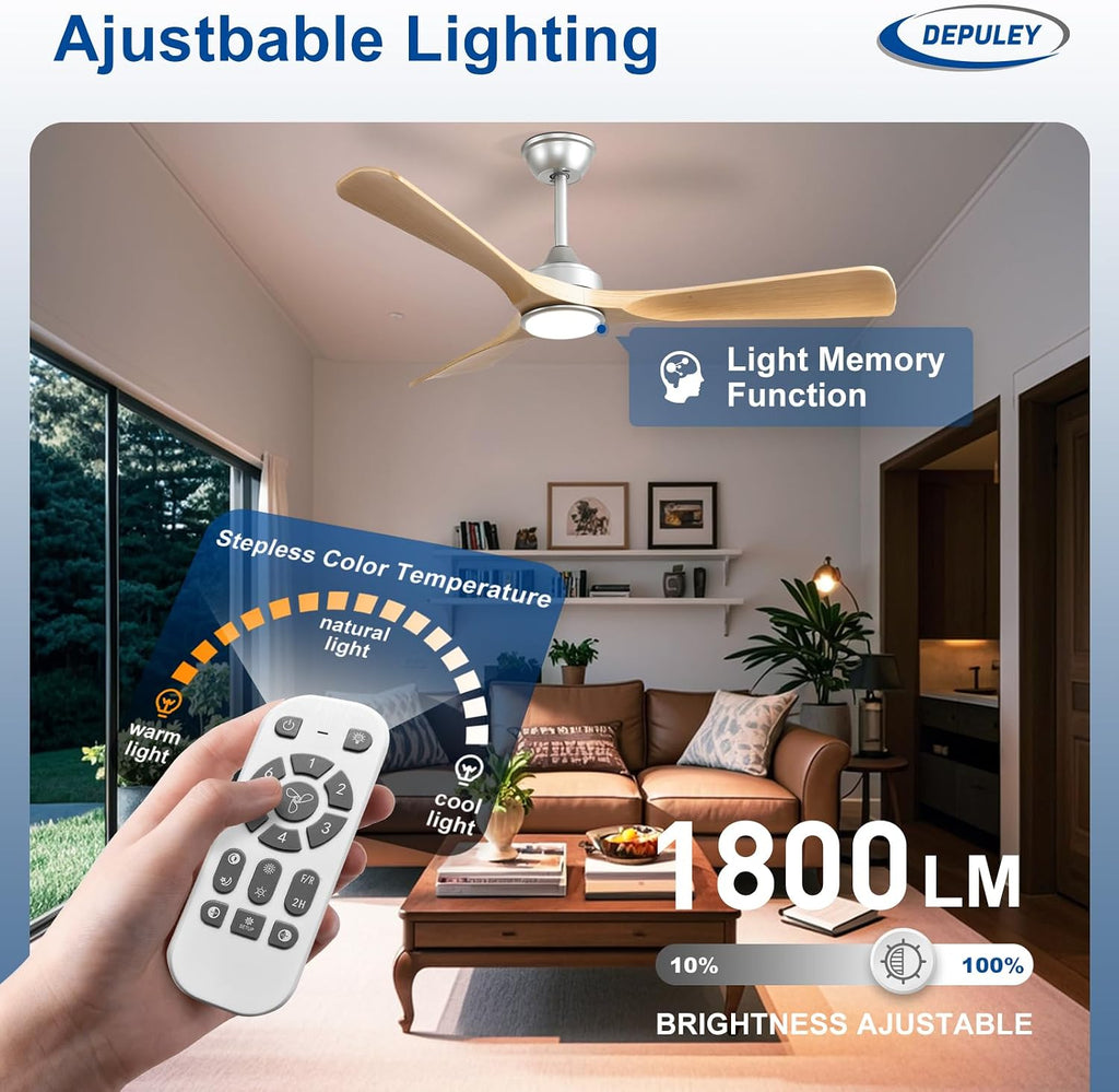 52-Inch Ceiling Fan with Light: Wood 3 Blade Outdoor Fans for Patios - Dimmable Indoor Fan with Remote APP Control Ultra Quiet DC Motor Reversible 6 Speed Timer A101-B0DRCTQT8S