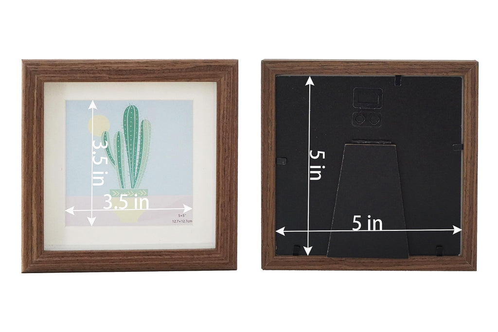 5x5 Wooden Picture Frame with 4x4 mat, 5x5 Square Picture Frame with Glass, For Wall and Desktop Display, Wood Photo