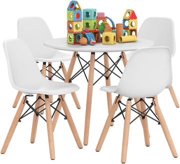 Kids Table and Chairs, 5 PCS Mid-Century Modern Style Kids Activity Set w/Wood Legs, Metal Frame, for Dining Drawing