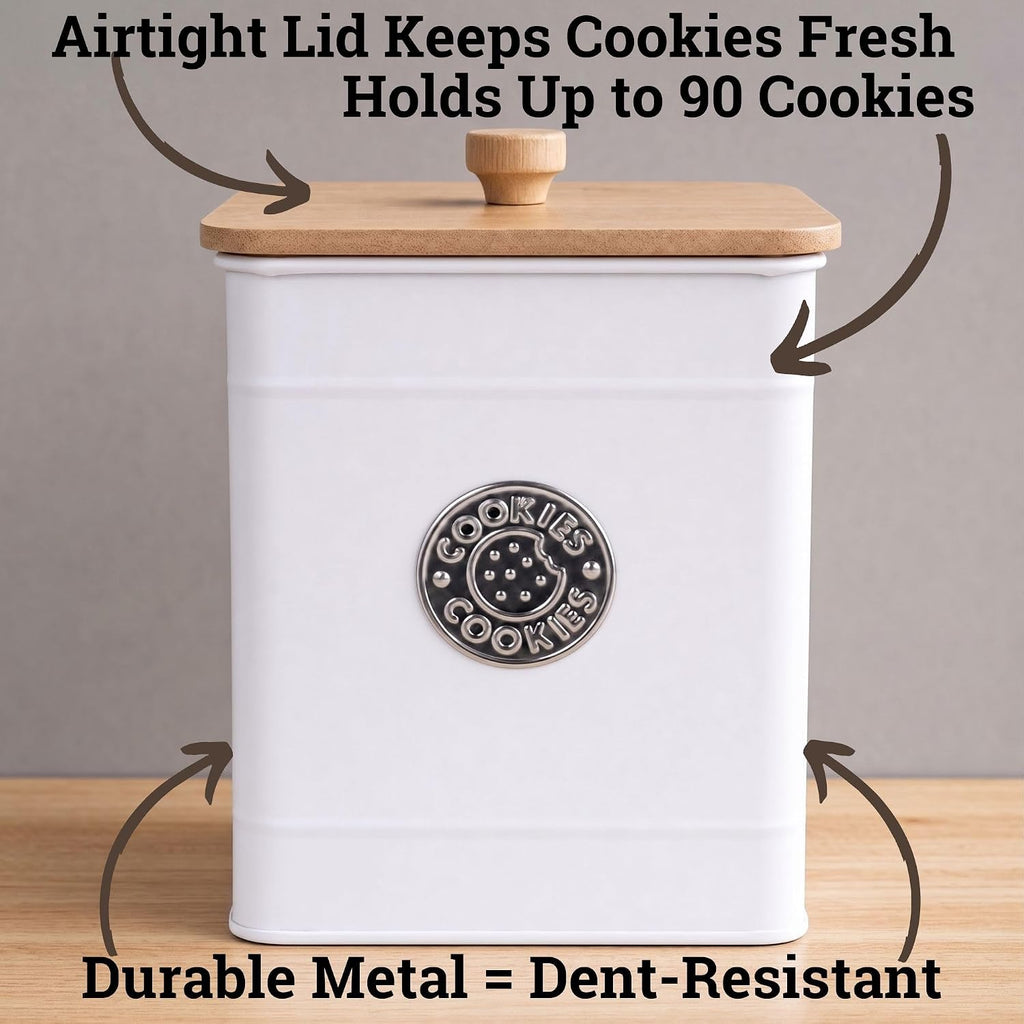 Cookie Jar with Airtight Bamboo Lid, 6"D x 8"H, 1 Gallon Iron Cookie Tin