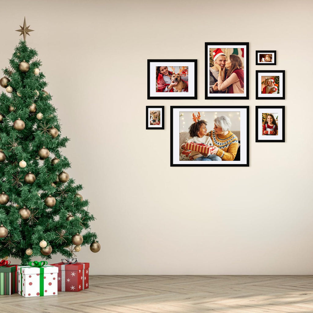 11x11 Picture Frames 4 PCS, Made of Solid Wood Covered by Plexiglass for Pictures 4x4/8x8 with Mat for Table Top