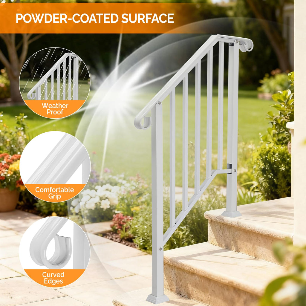 Handrails for Outdoor Steps, Stair Handrail Fits 1 to 5 Steps, Wrought Iron Hand Rail Stair Railing Kit for