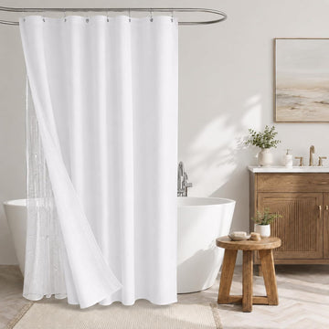 Waterproof Waffle Shower Curtain, 258GSM Heavy Duty 3 Piece Set with Clear Liner and 12 Stainless Steel Hooks