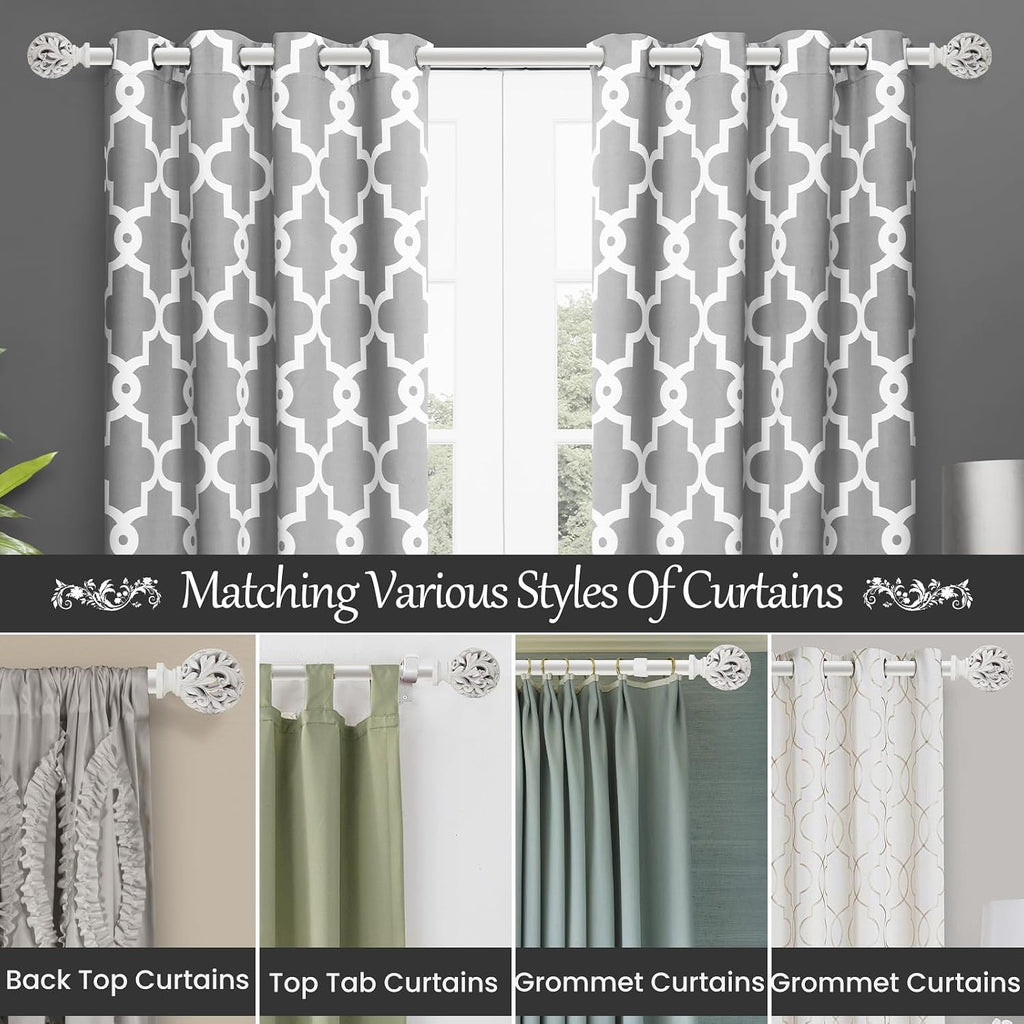 Heavy Duty Curtain Rod 18 to 64 inches (1.5-5.55 ft),1-Inch Diameter Adjustable Drapery Rod with Decorative Openwork