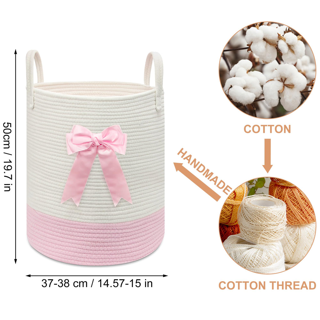 Pink Laundry Hamper with Bow, Tall Storage Basket