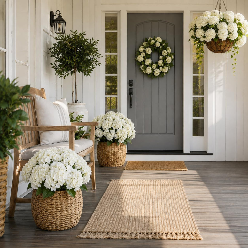 White Hydrangea Artificial Flowers Outdoor,30 Flower Heads UV Resistant Faux Hydrangeas Silk Flowers - Set of 6