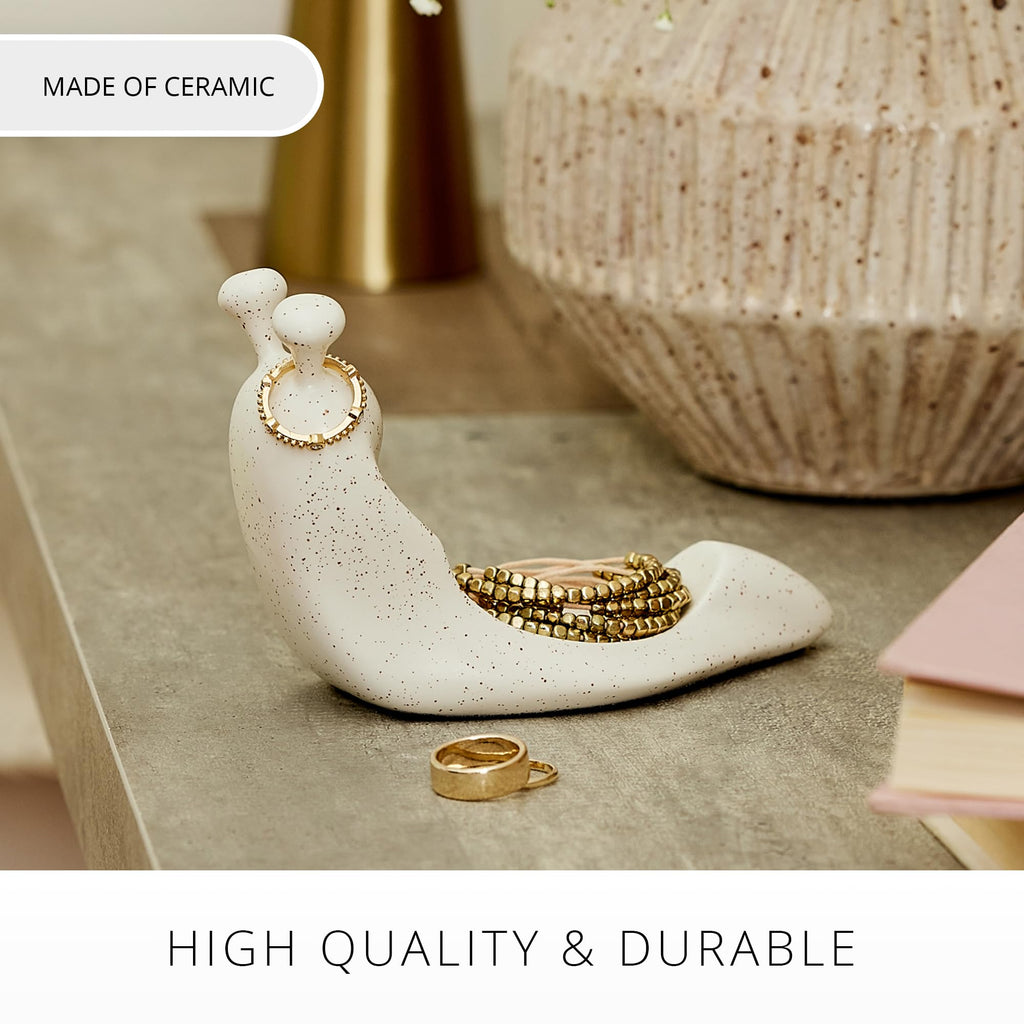 Candlestick Holder White Speckled Ceramic Snail, 5.7" x 3.8" Design, Holds the Chalky Sphere Compatible, Safe