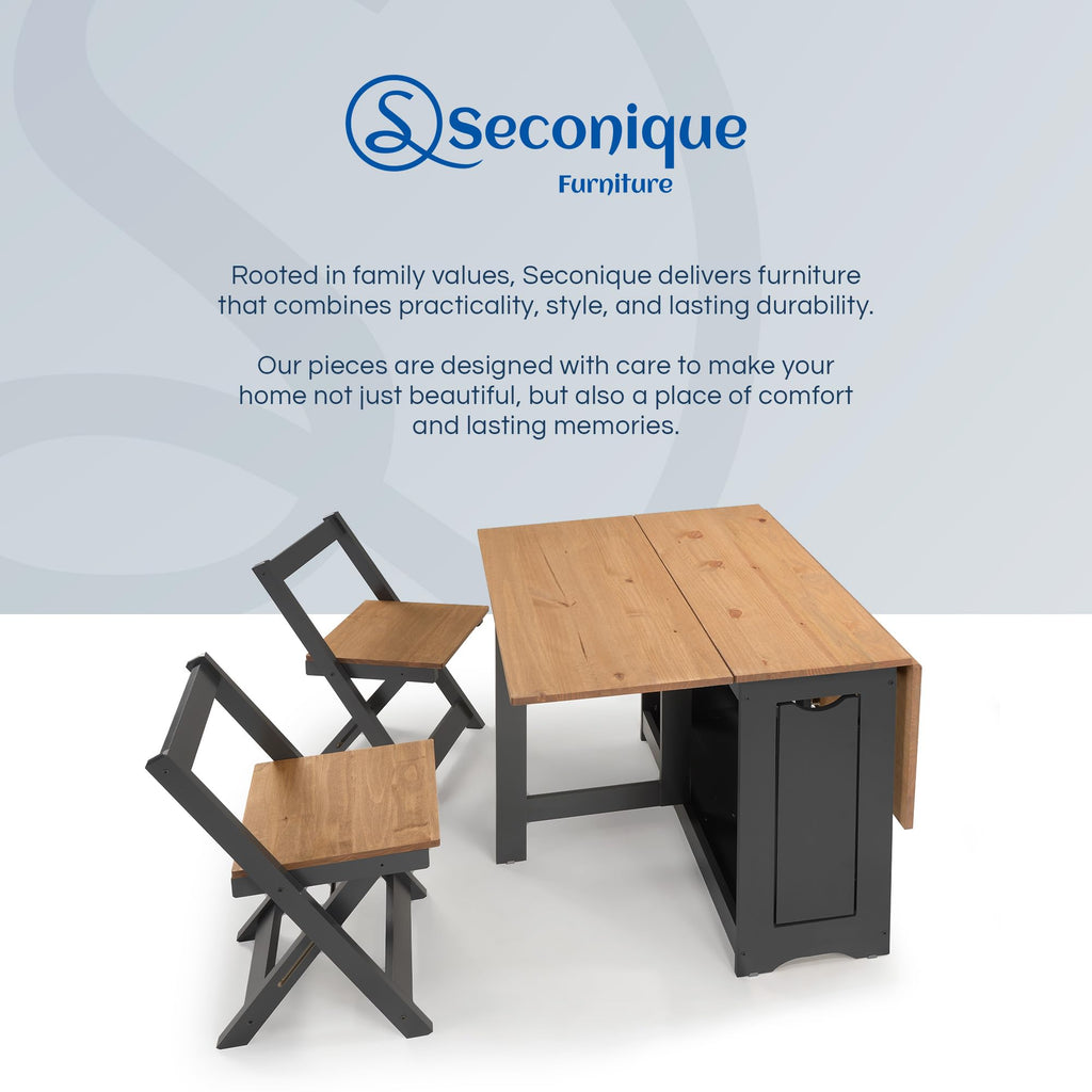 Santos Butterfly Folding Dining Table Set with 4 Chairs - Space-Saving Table with Nesting Chairs and Storage Shelf