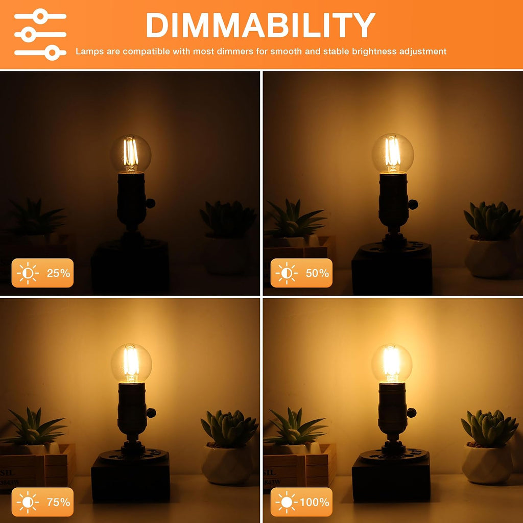 Dimmable E26 G16.5 LED Edison Globe Light Bulb 4W Equivalent 40 Watt
