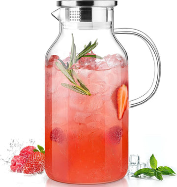 1 Gallon Glass Pitcher with Lid and Spout, 128oz Water Pitcher with Handle for Fridge, Large Iced Tea Jug