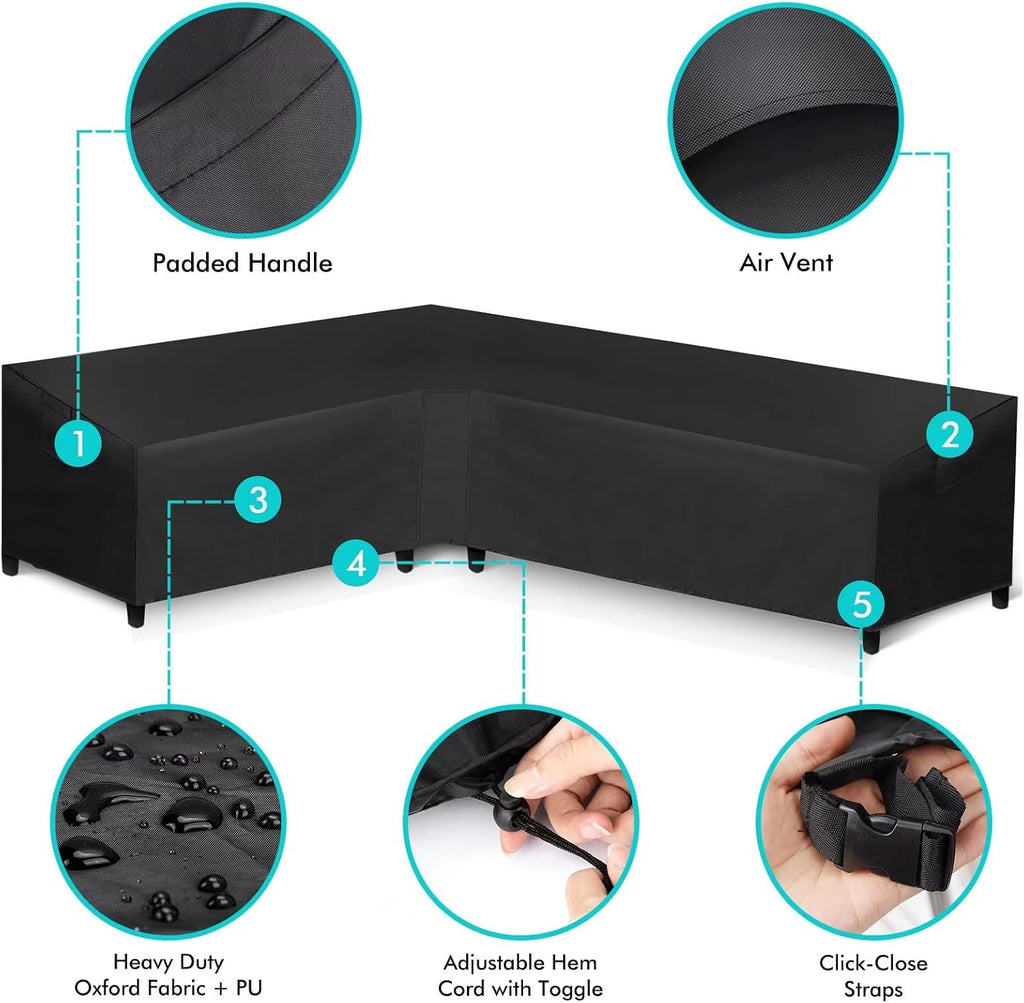 Patio L-Shaped Sectional Sofa Cover Waterproof, Heavy Duty Outdoor Sectional Couch Cover with Air Vent, Left Facing
