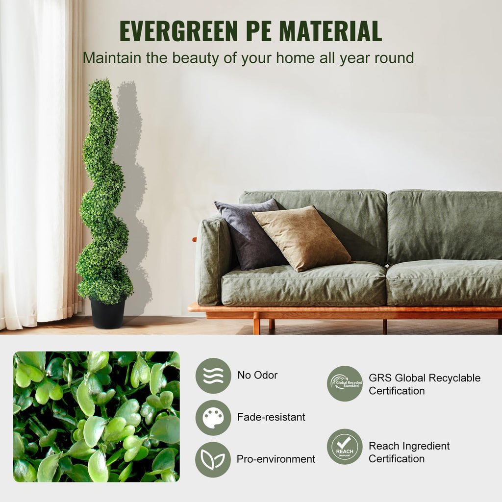Artificial Boxwood Spiral Topiary Trees, 4ft Tall (2 PCS) Faux Plant