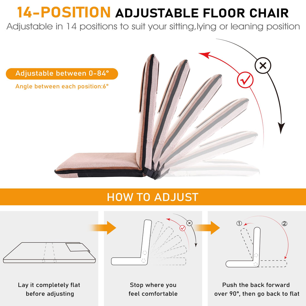Floor Chair with Back Support Foldable Meditation Seat, Coffee