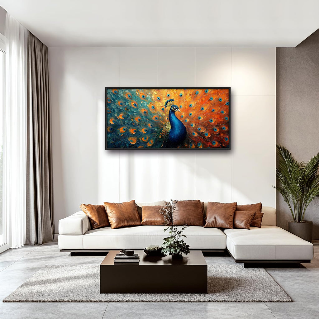 Large Peacock Wall Art, Wildlife Canvas Oversized Wall Decor Modern Framed Pictures Painting Print Artwork Office