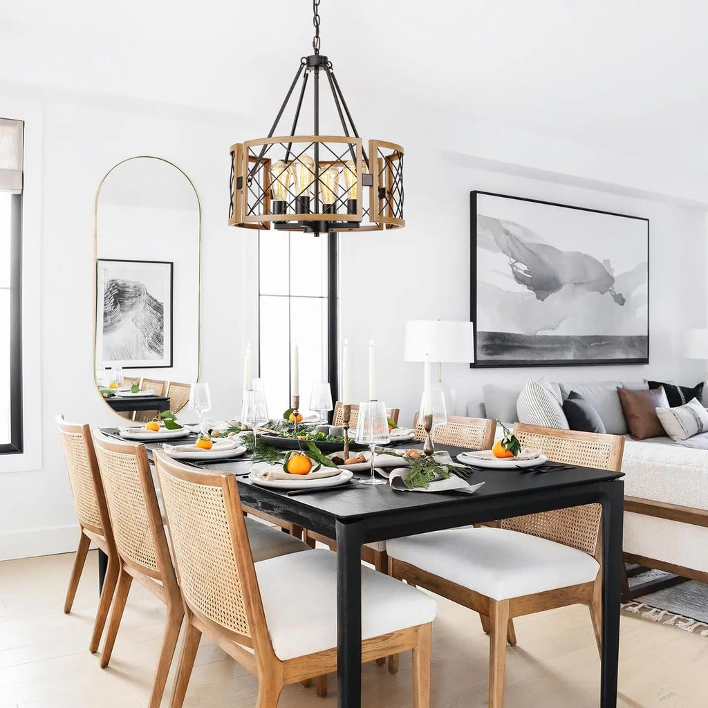 D19'' Farmhouse Chandelier, 4-Light Adjustable Kitchen Island Lighting, Vintage Hanging Pendant Light Fixtures Foyer