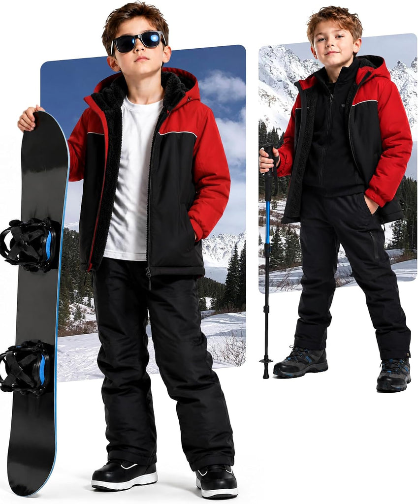Boys Girls Fleece Waterproof Jackets Sherpa Lined Hoodies Zip Up