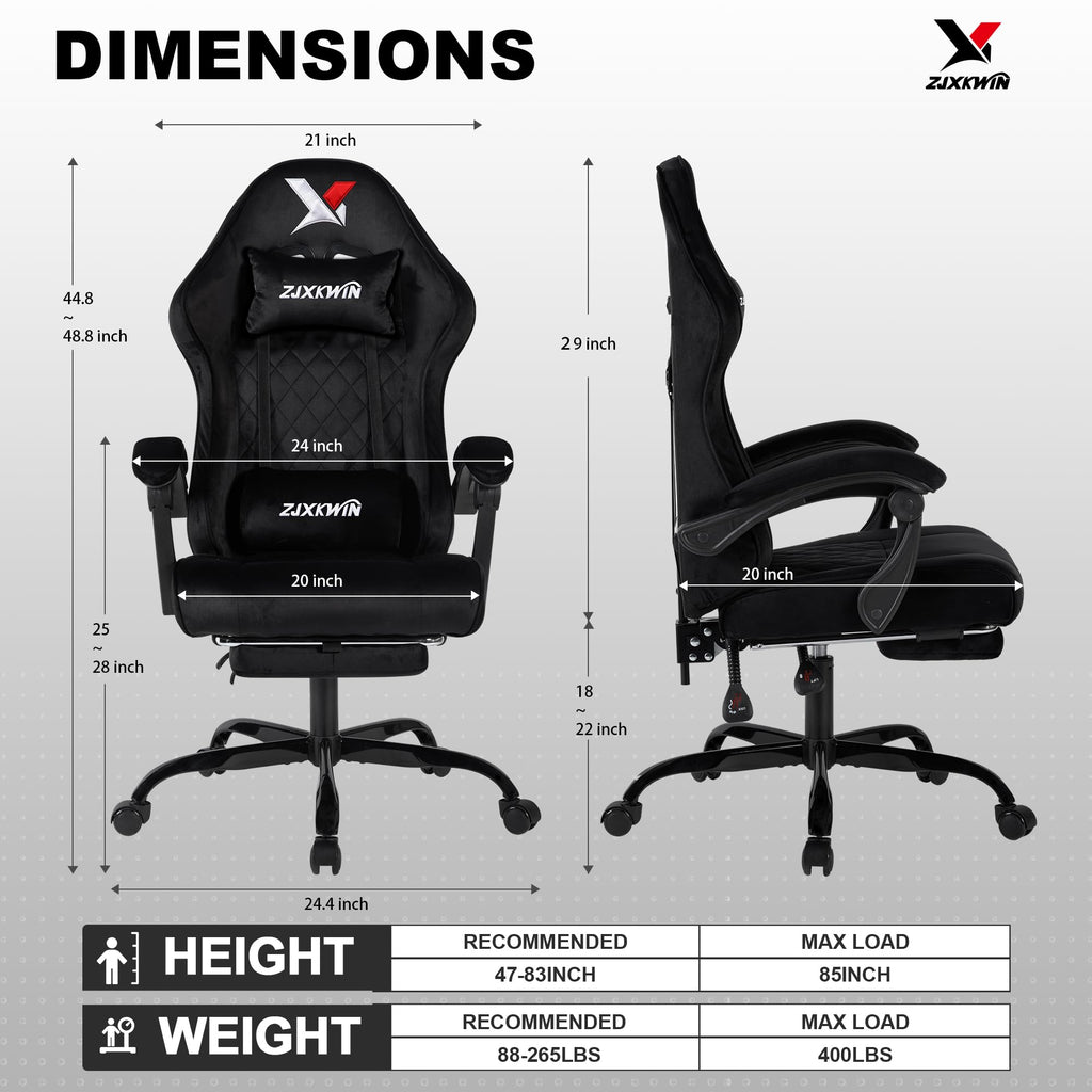 Fabric Gaming Chair for Adults, 400lbs Ergonomic Office Chair with Footrest