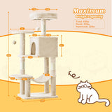 44 Inch Cat Tree Tower, Cat Climbing Tower with Natural Sisal Scratching Posts, Hammock