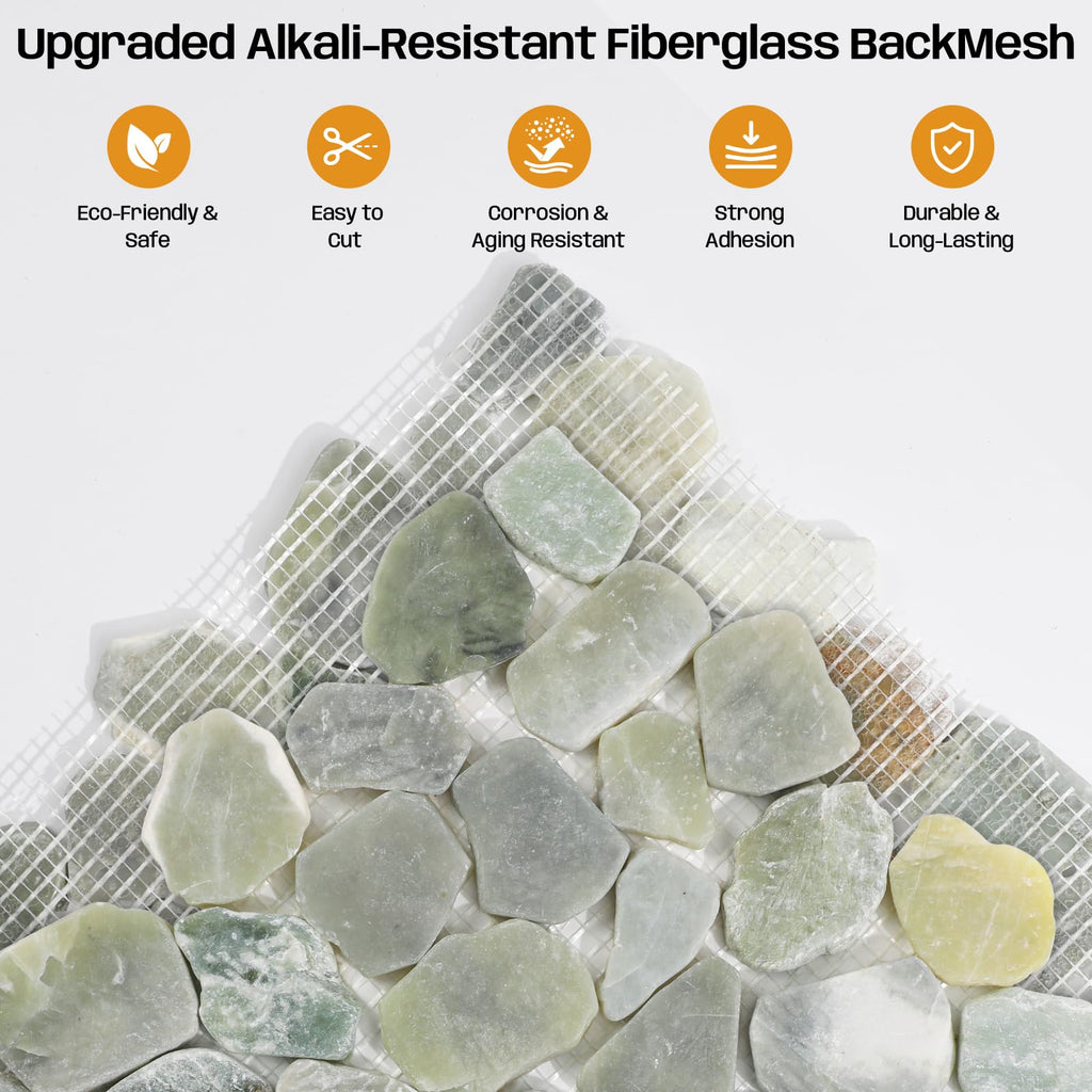 Green Pebble Tile for Shower Floor, Stone Backsplash Tiles, 5 Pcs