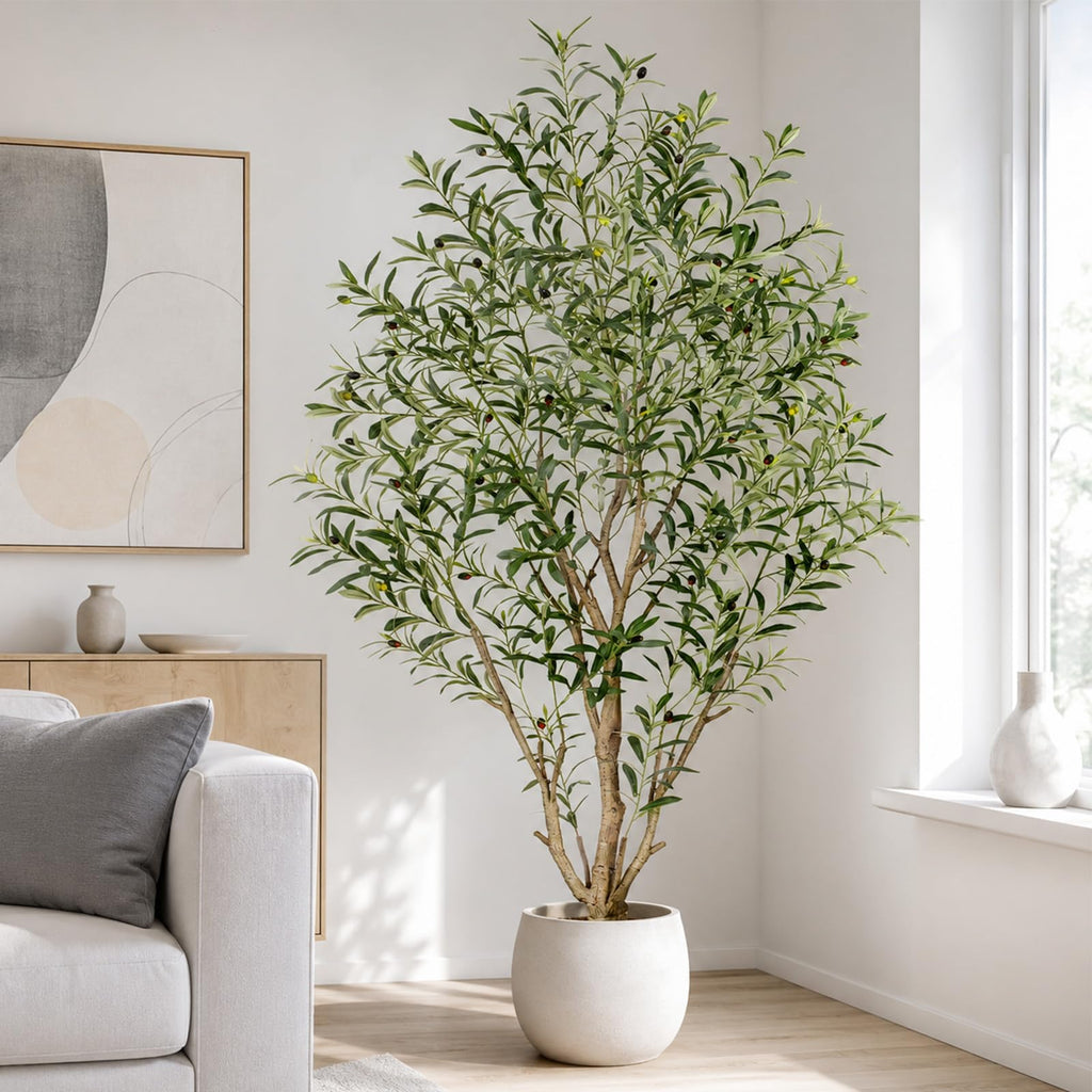 6ft Olive Trees Artificial Indoor, Tall Faux Olive Tree with Realistic Leaves and Lifelike Olives Fruits, Large Fake