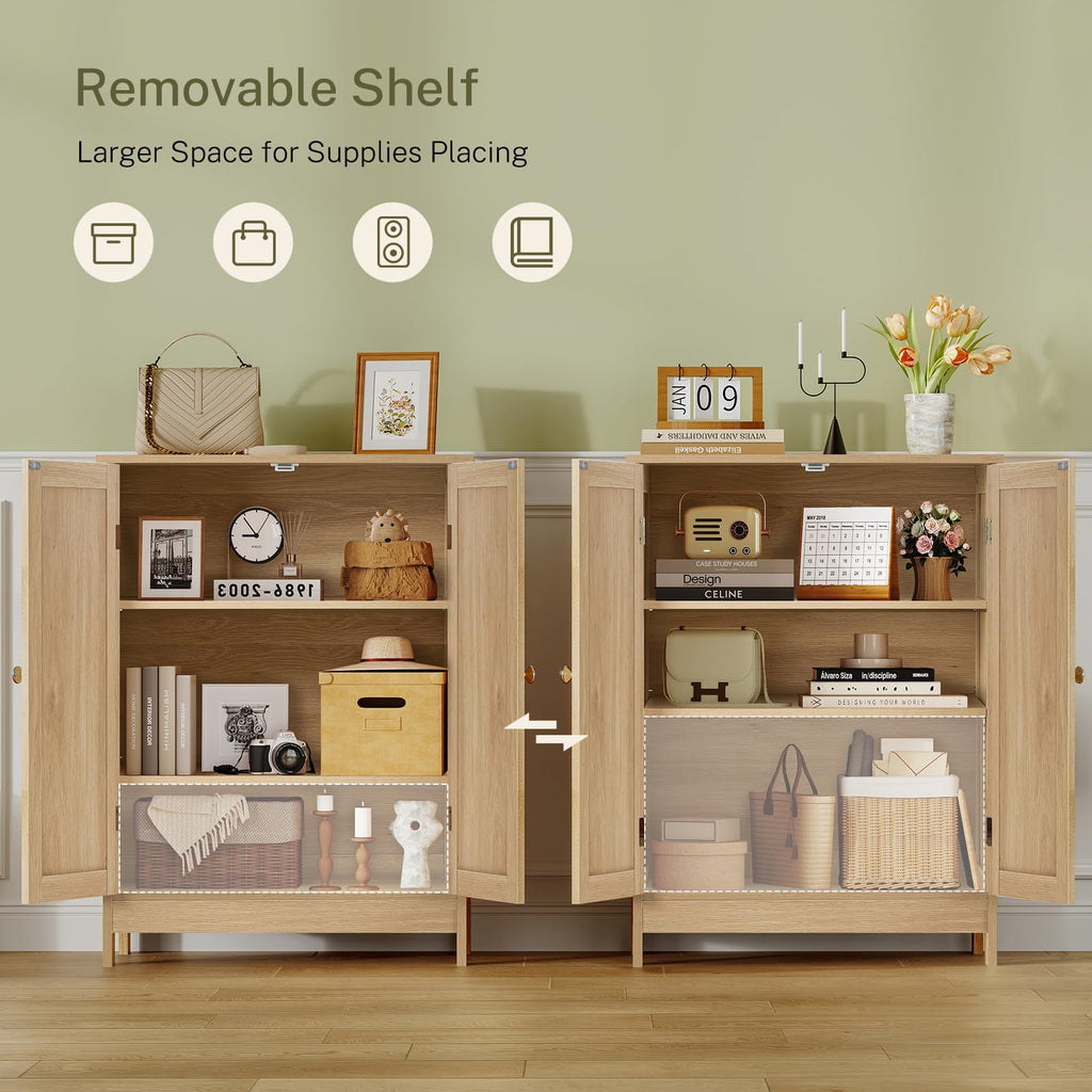 Storage Cabinet, Rattan Cabinet with Adjustable Shelf, Nature