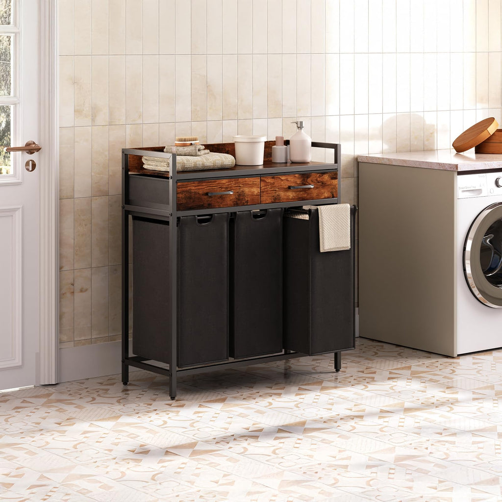 Laundry Sorter 3 Section Laundry Hamper with Shelf, Durable 3 Section Laundry Basket with Rolling Wheels & Storage