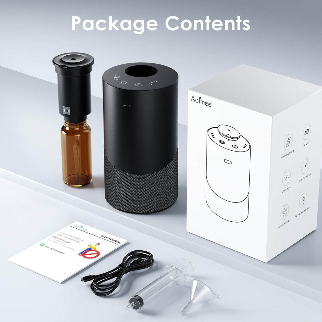 Waterless Essential Oil Diffuser (Aluminum Alloy & Fabric) - Cordless Car Scent Diffuser with 3 Timer & 3 Mist Levels