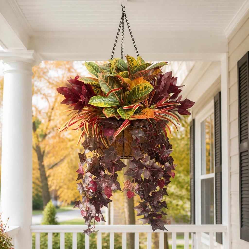 Fall Artificial Croton Plants Fake Greenery for Outdoor Porch Planters